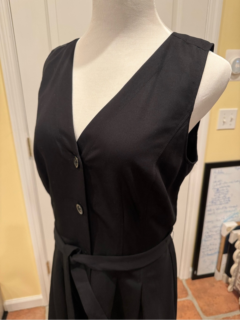 Loft Black Sleeveless V-Neck Button Front Belted dress